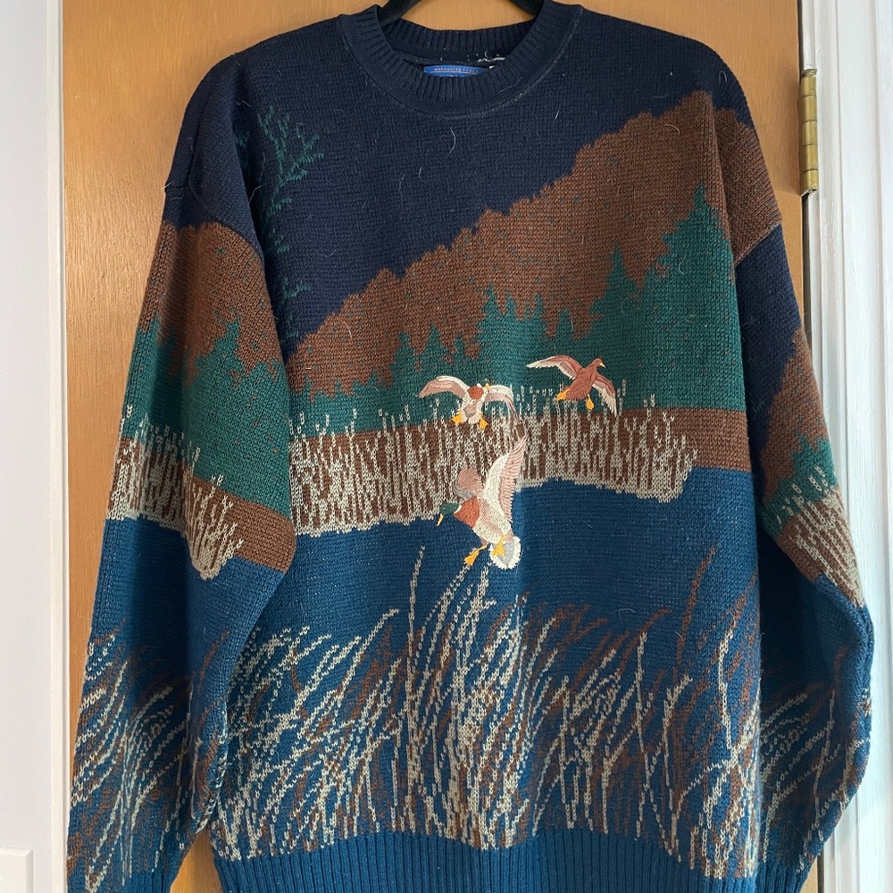 Vintage Pendleton Sweater with Flying Mallards / Geese Large Virgin Wool USA